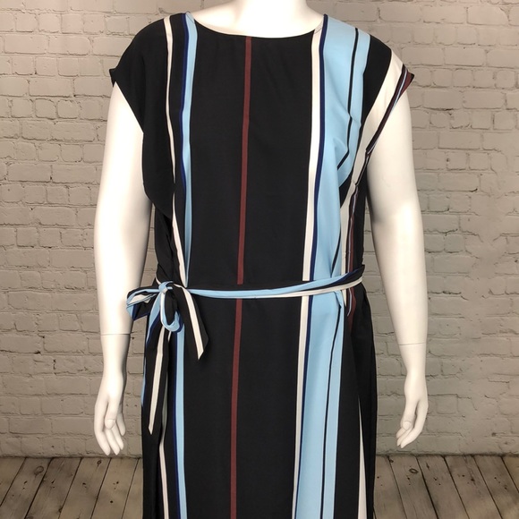 16W 24W Alfani Black & Blue Stripe Dress Plus Size - Picture 2 of 5